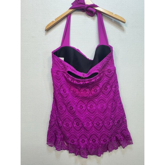BECCA By Rebecca Virtue Halter One Piece Swimsuit Plus Size 1X Purple Chic Beach - Picture 8 of 12